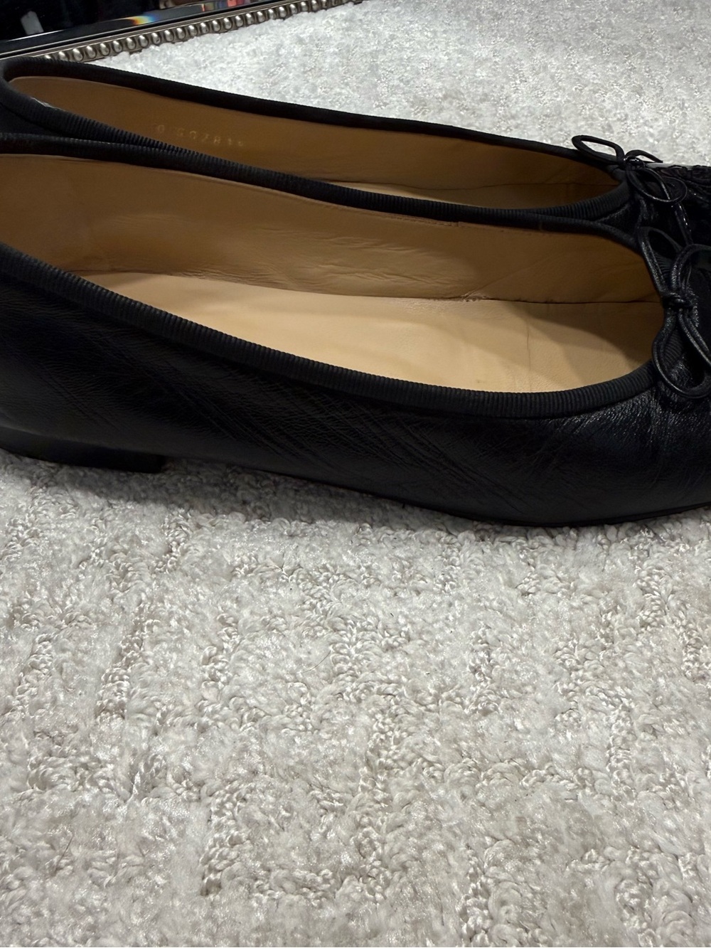 CHANEL Black Leather Ballerinas with Patent Cap-Toe - Picture 6 of 7